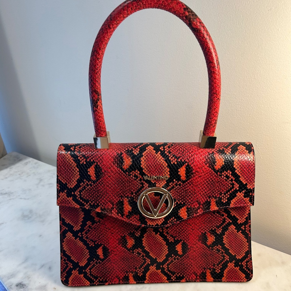 MARIO Valentino Top Handle Handbag - Snakeskin print on Full-Grain Cowhide